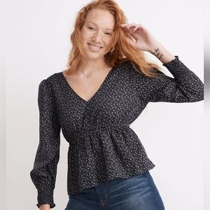 Madewell Tie-Back Peplum Top in Campden Daisies Size XS New With Tags